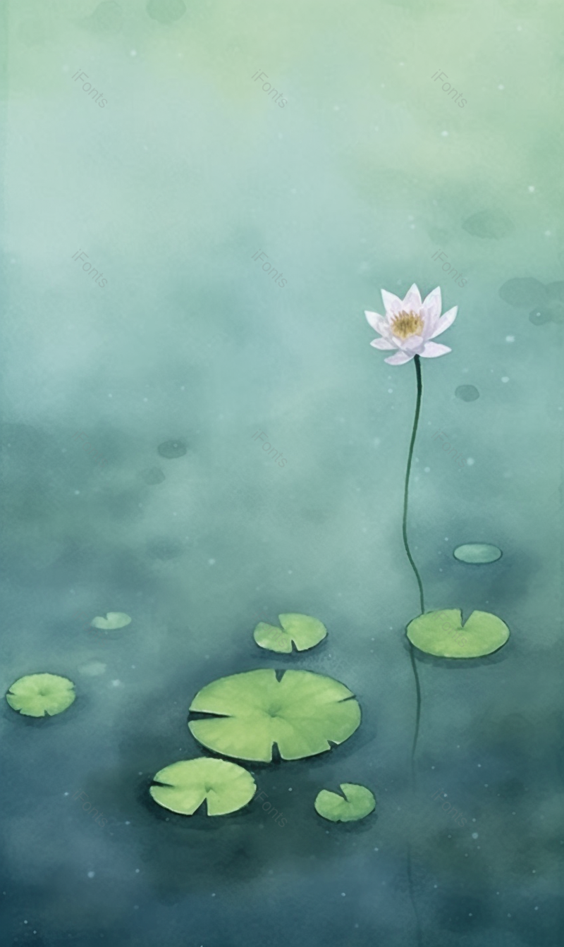 绿色唯美荷花独自摇曳手绘插画背景,插画/手绘图,插画/手绘图库,插画/手绘图下载,插画/手绘